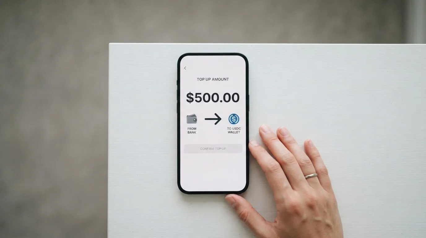 A phone showing a stablecoin transfer screen
