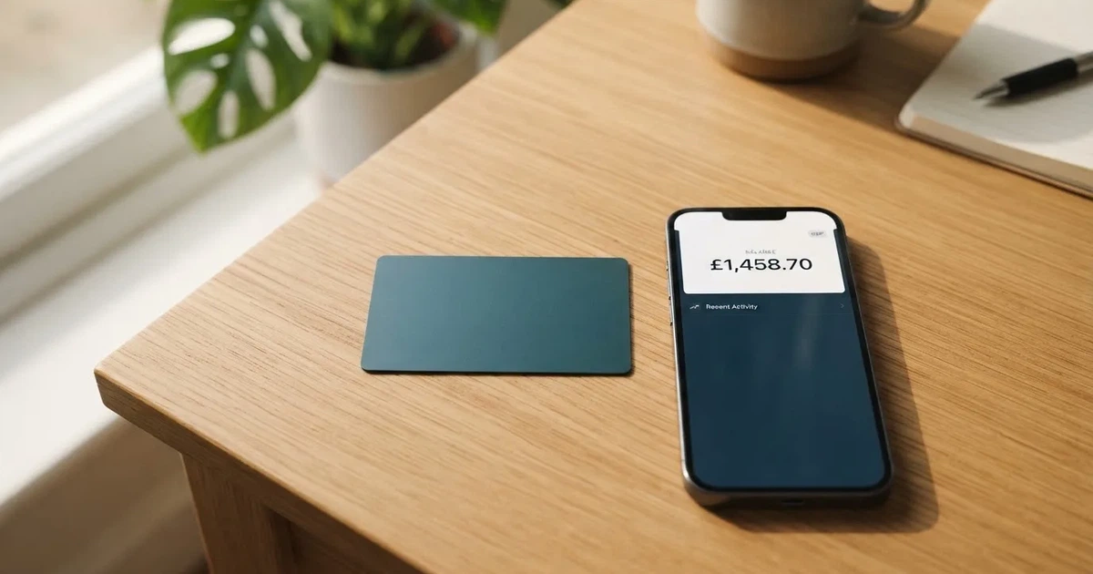 A payment card next to a phone with a crypto wallet app open
