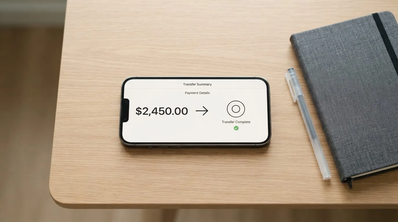 A phone showing a stablecoin transfer screen