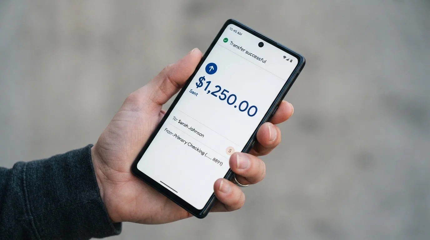 A phone showing a stablecoin transfer screen