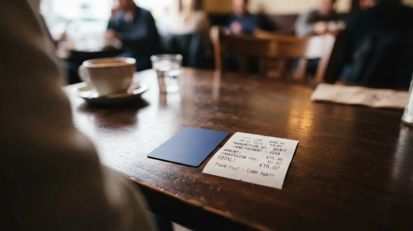 A receipt and a card on a café table
