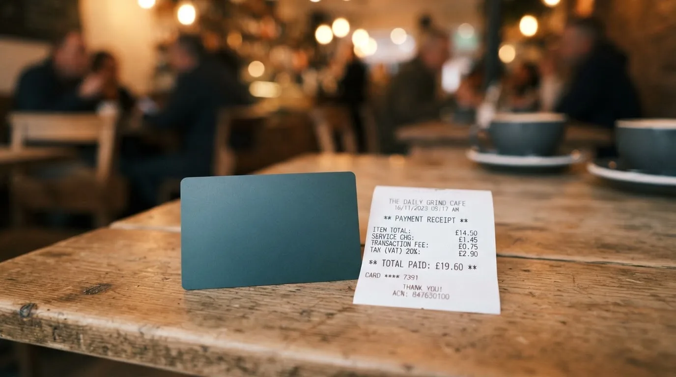 A receipt and a card on a café table