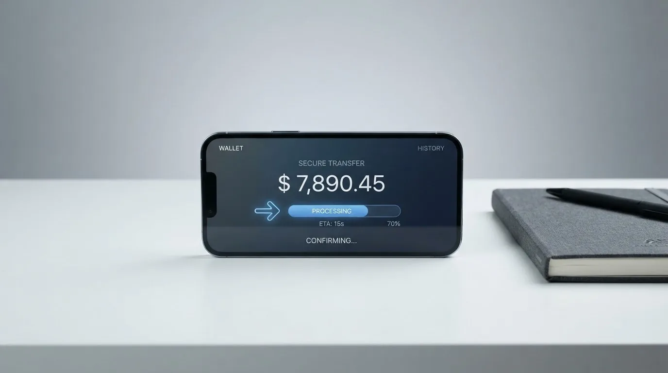 A phone showing a stablecoin transfer screen