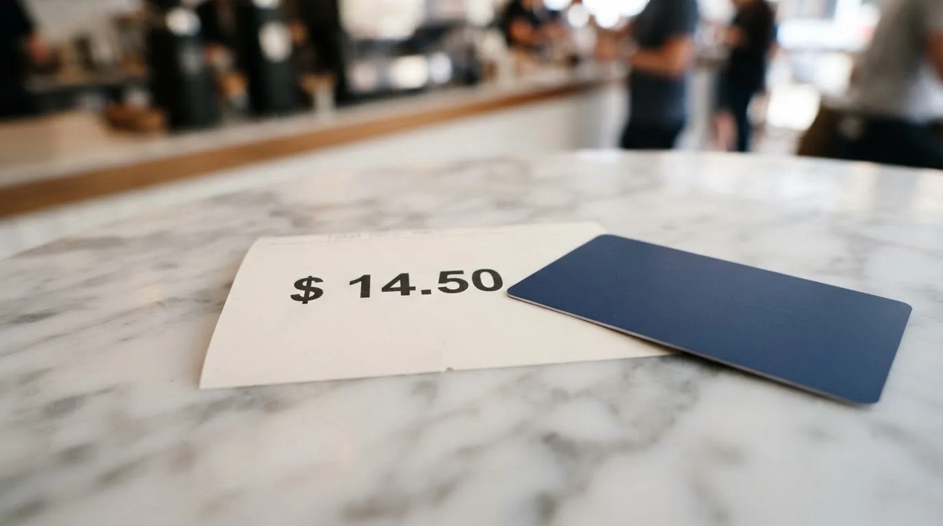 A receipt and a card on a café table