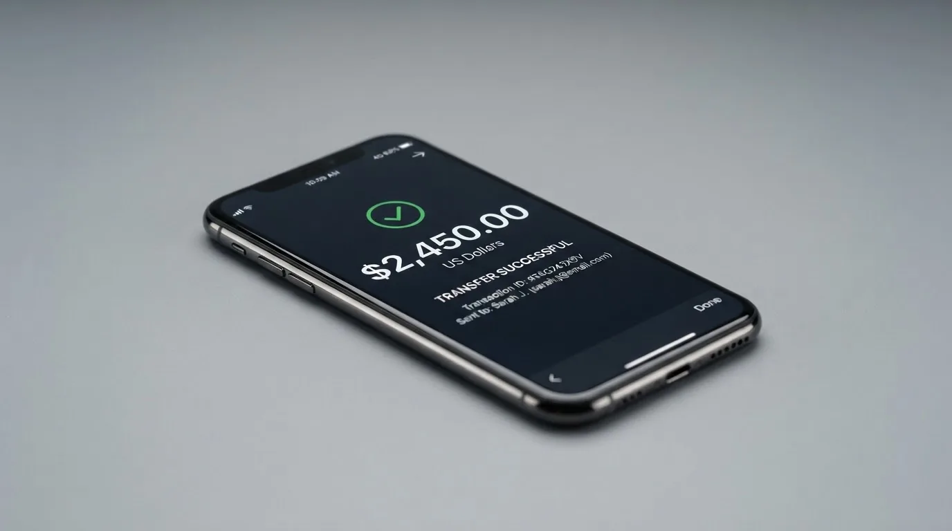 A phone showing a stablecoin transfer screen