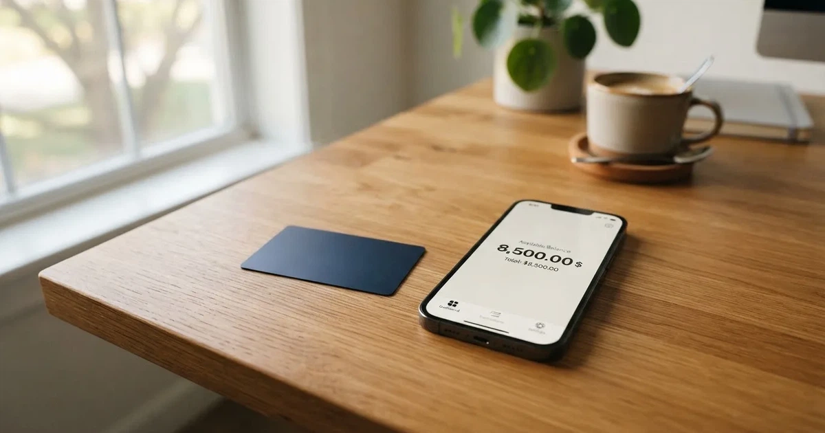A payment card next to a phone with a crypto wallet app open