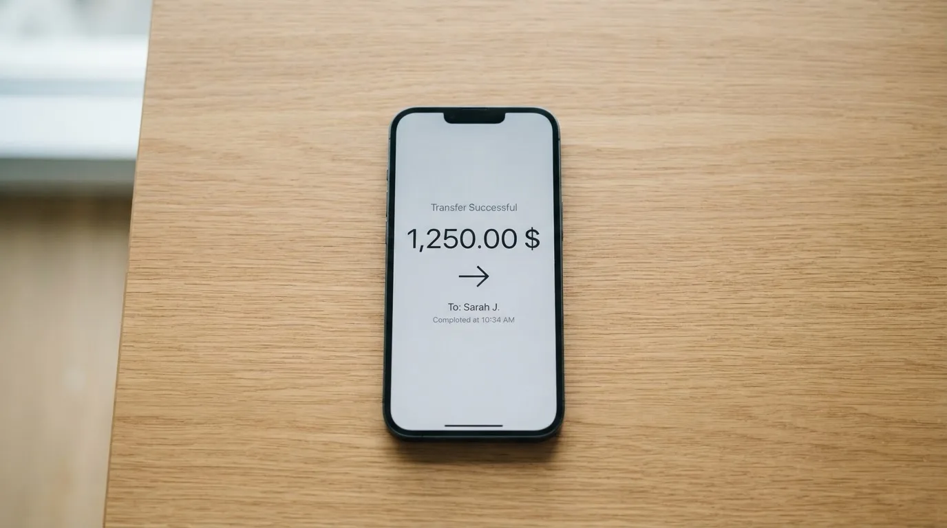 A phone showing a stablecoin transfer screen