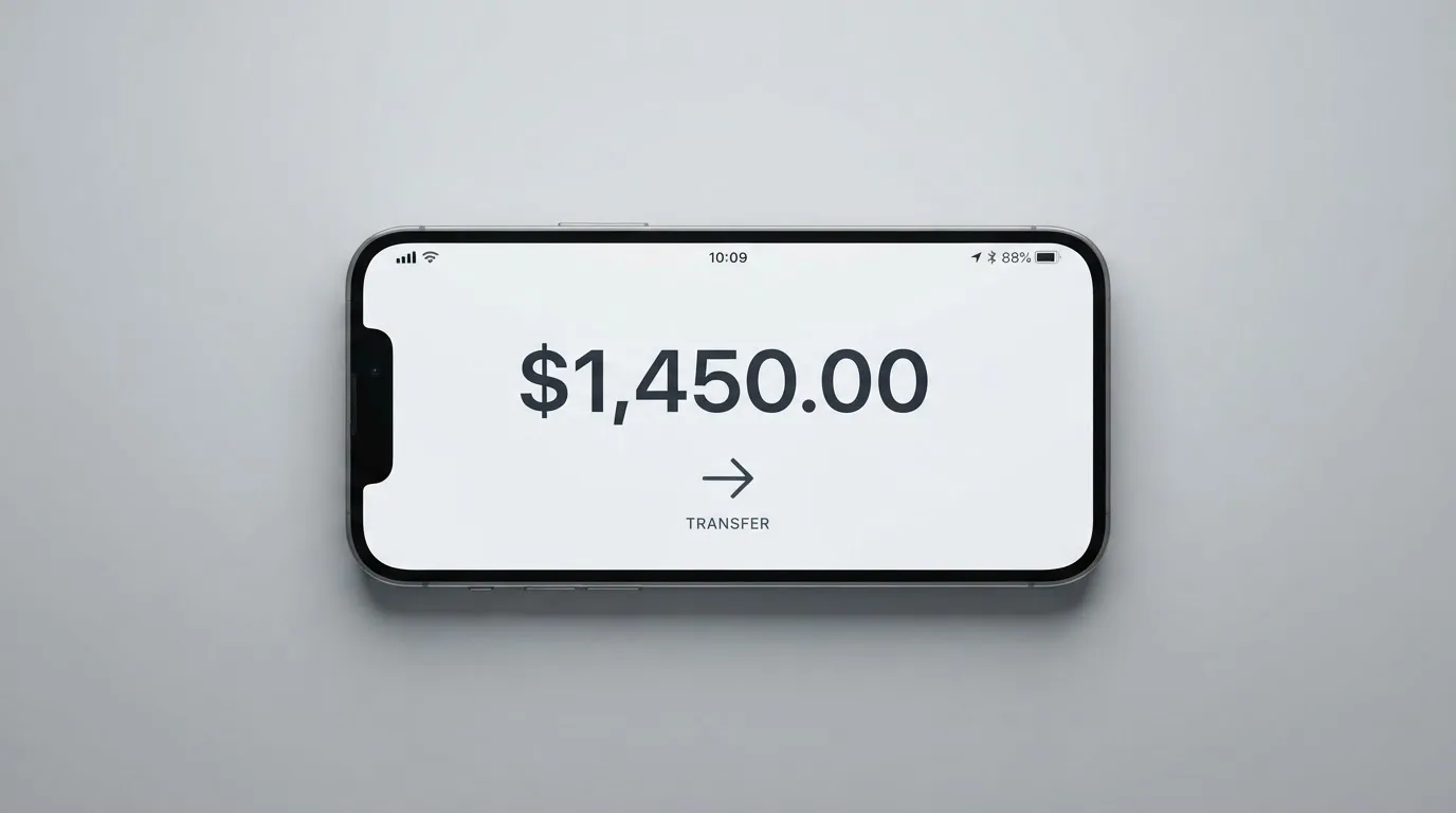 A phone showing a stablecoin transfer screen