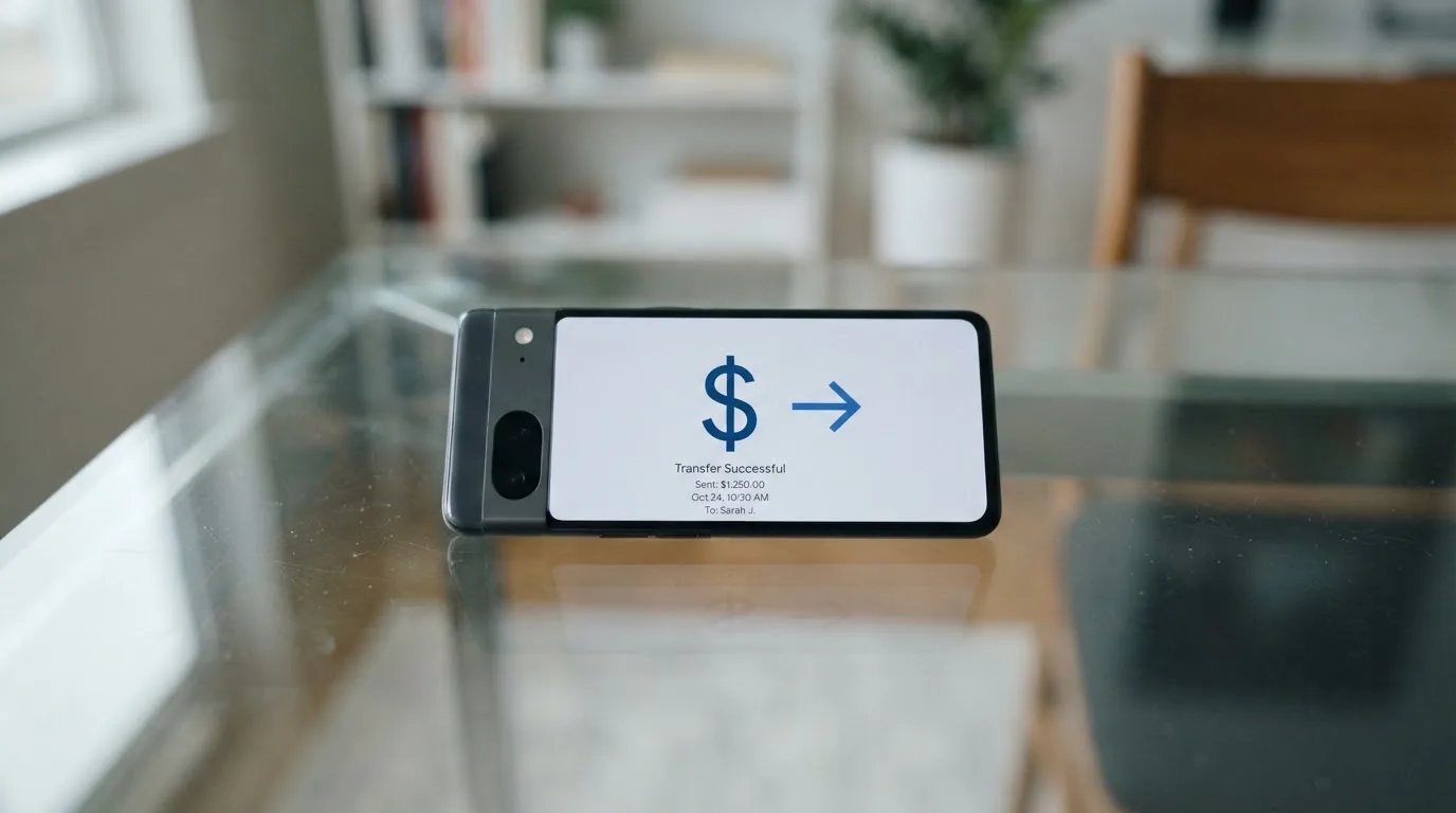 A phone showing a stablecoin transfer screen