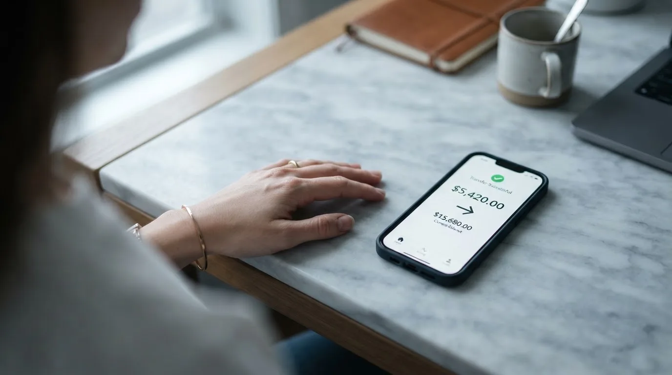 A phone showing a stablecoin transfer screen