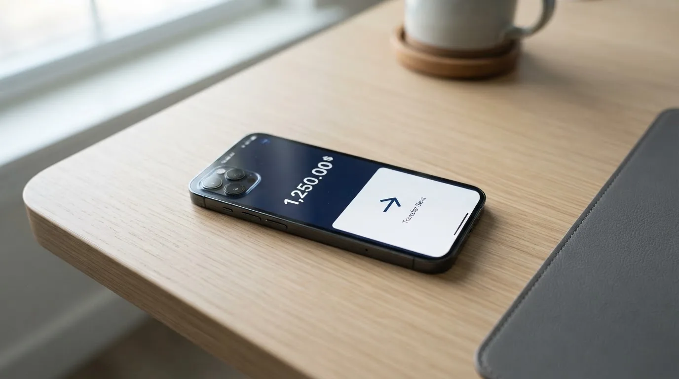 A phone showing a stablecoin transfer screen