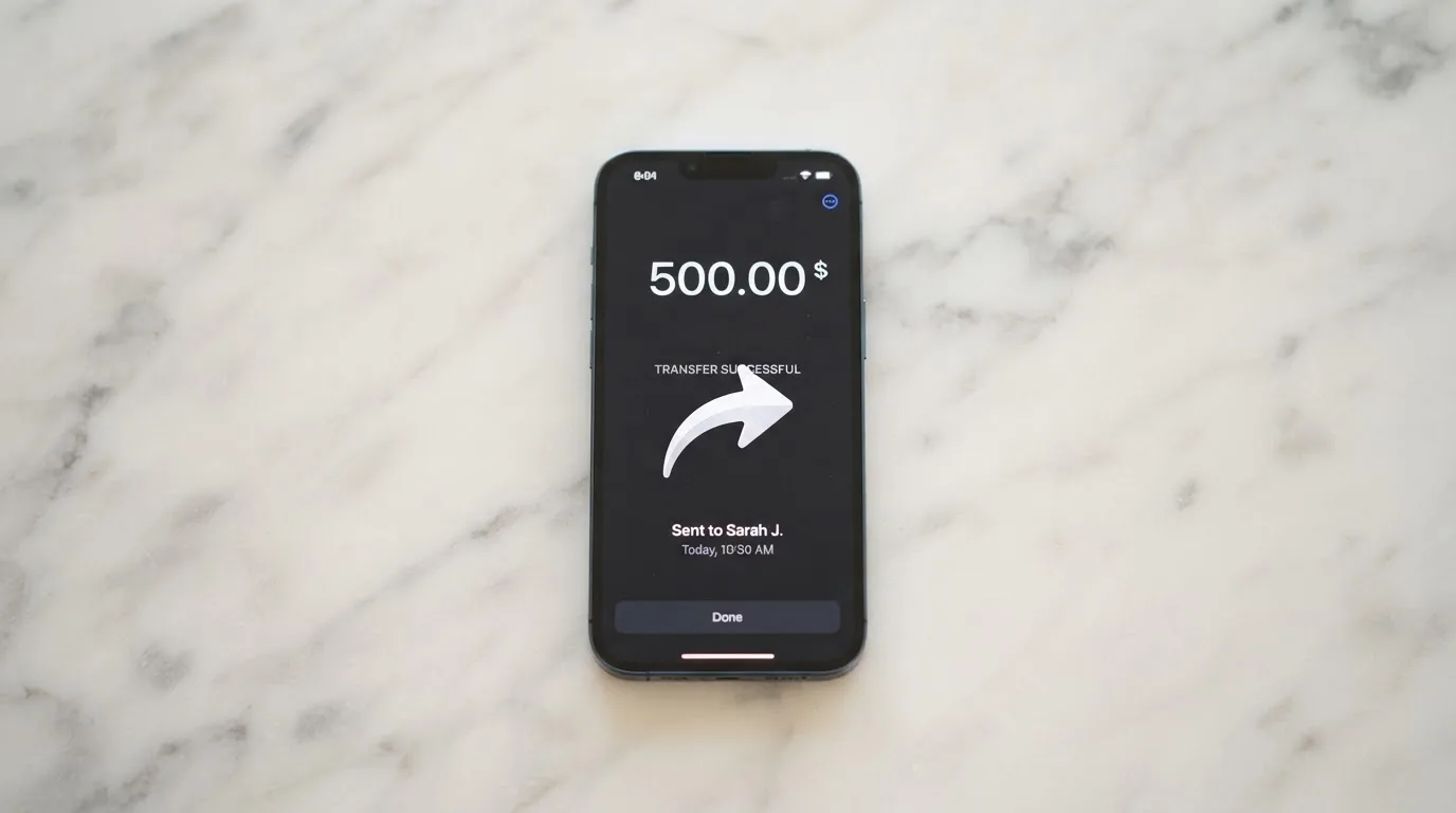 A phone showing a stablecoin transfer screen