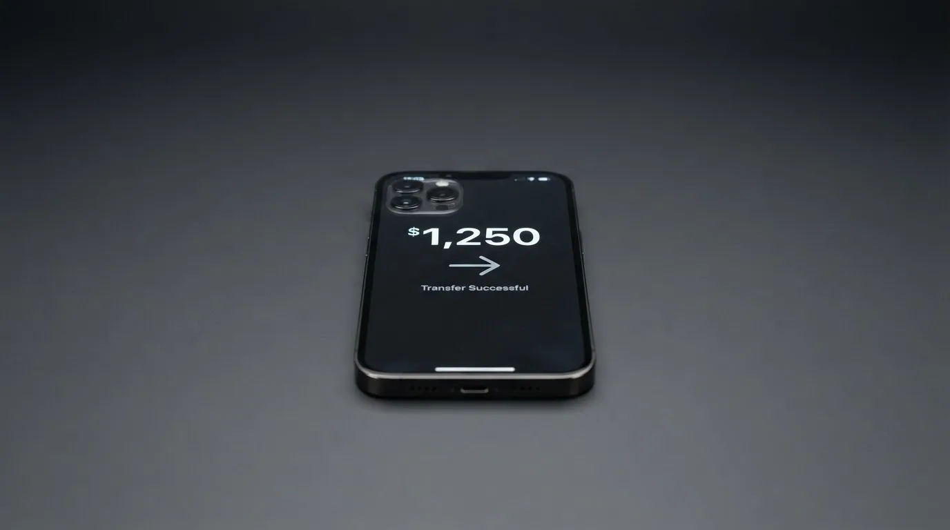 A phone showing a stablecoin transfer screen
