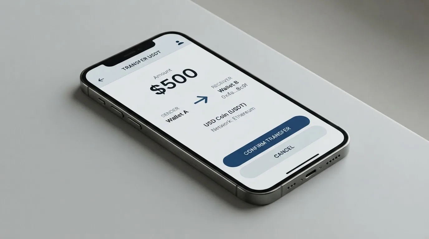 A phone showing a stablecoin transfer screen