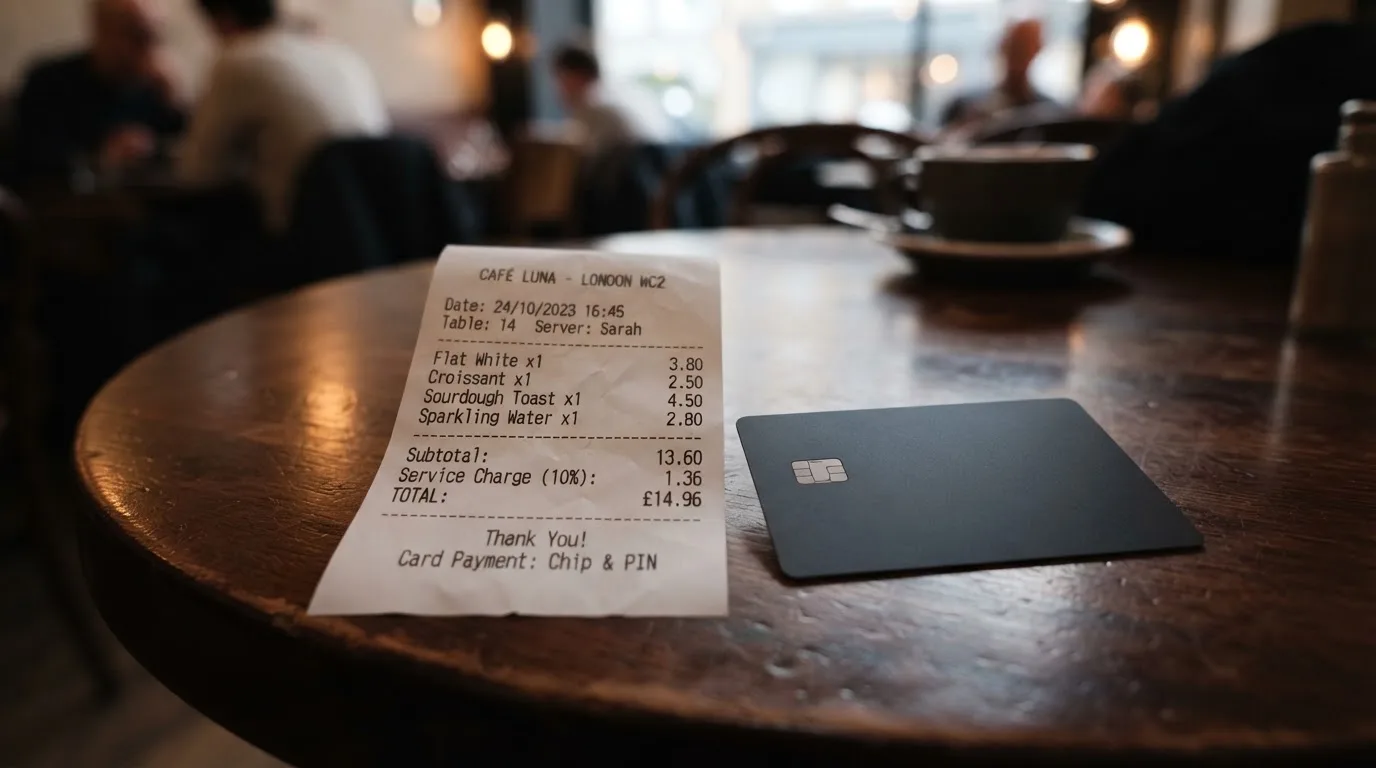 A receipt and a card on a café table