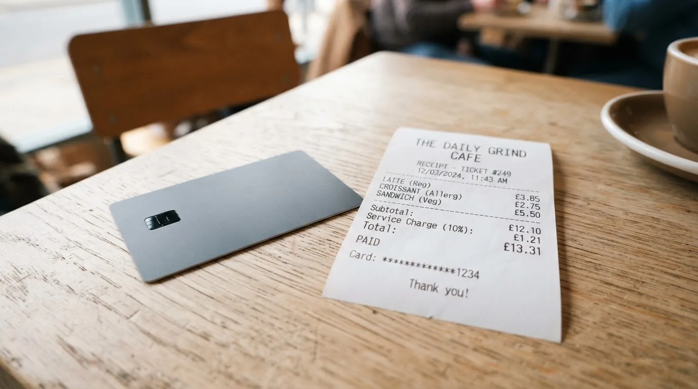 A receipt and a card on a café table