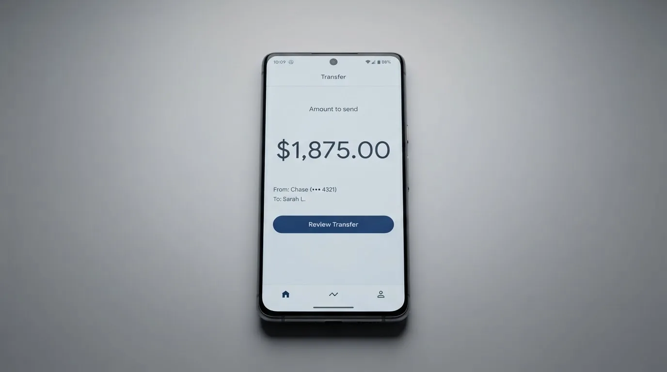 A phone showing a stablecoin transfer screen