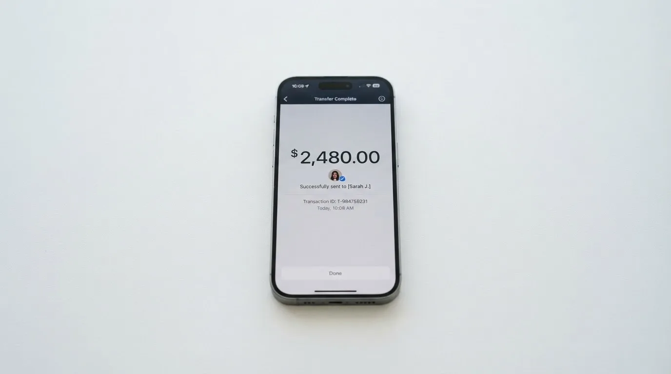 A phone showing a stablecoin transfer screen