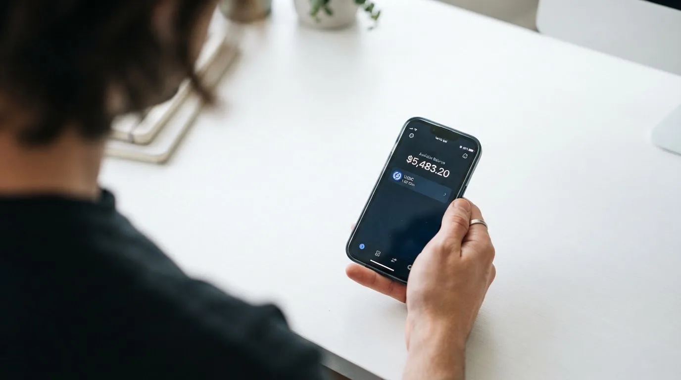 A phone showing a stablecoin transfer screen