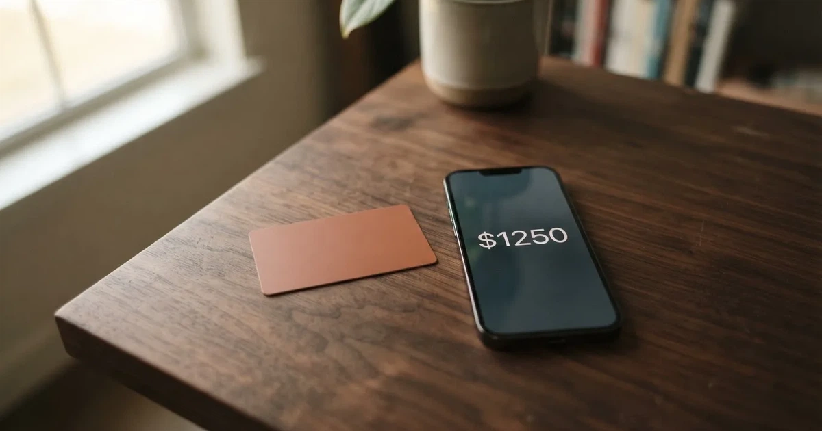 A payment card next to a phone with a crypto wallet app open