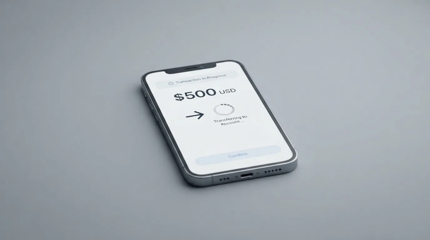 A phone showing a stablecoin transfer screen