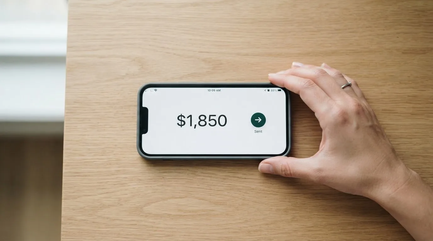 A phone showing a stablecoin transfer screen