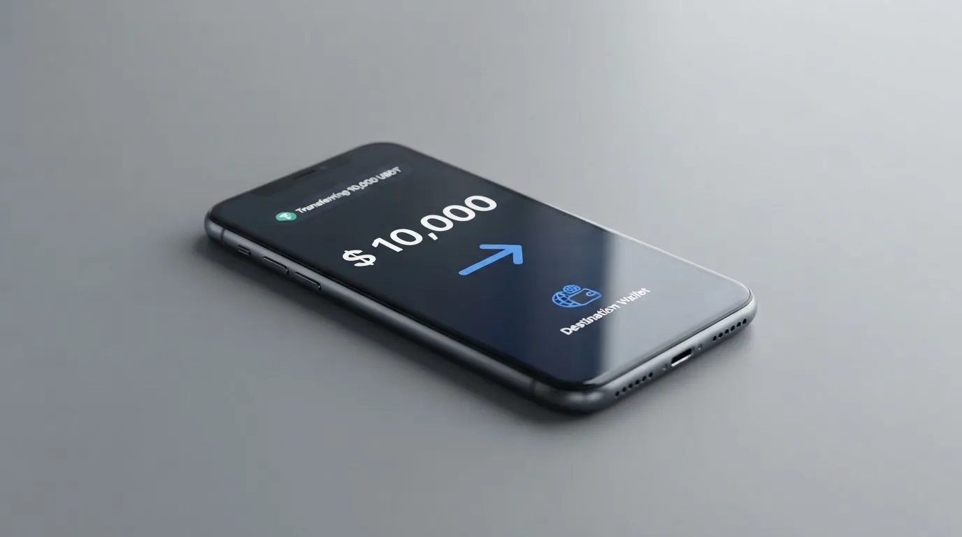 A phone showing a stablecoin transfer screen
