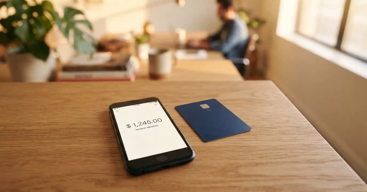 A payment card next to a phone with a crypto wallet app open