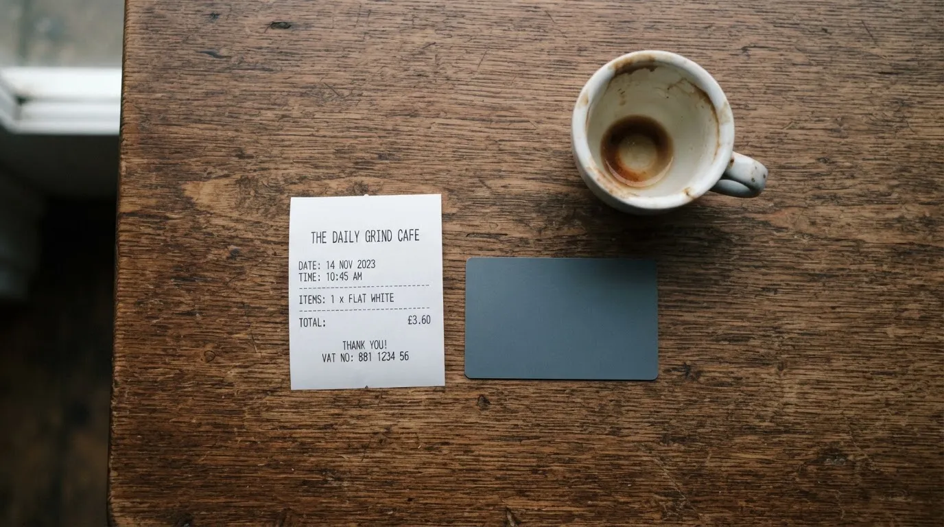 A receipt and a card on a café table