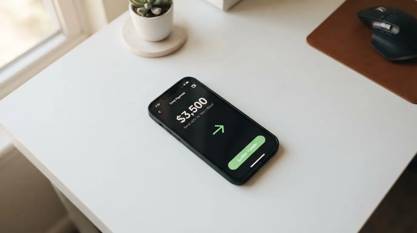 A phone showing a stablecoin transfer screen