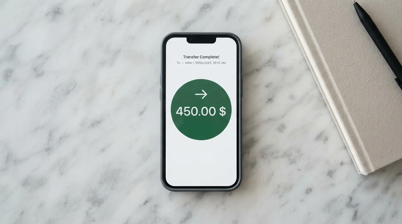 A phone showing a stablecoin transfer screen