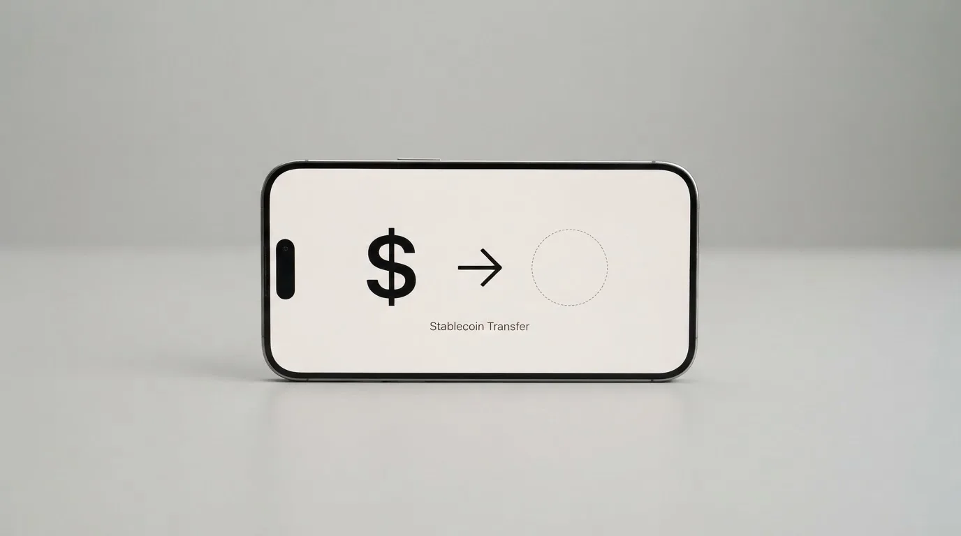 A phone showing a stablecoin transfer screen