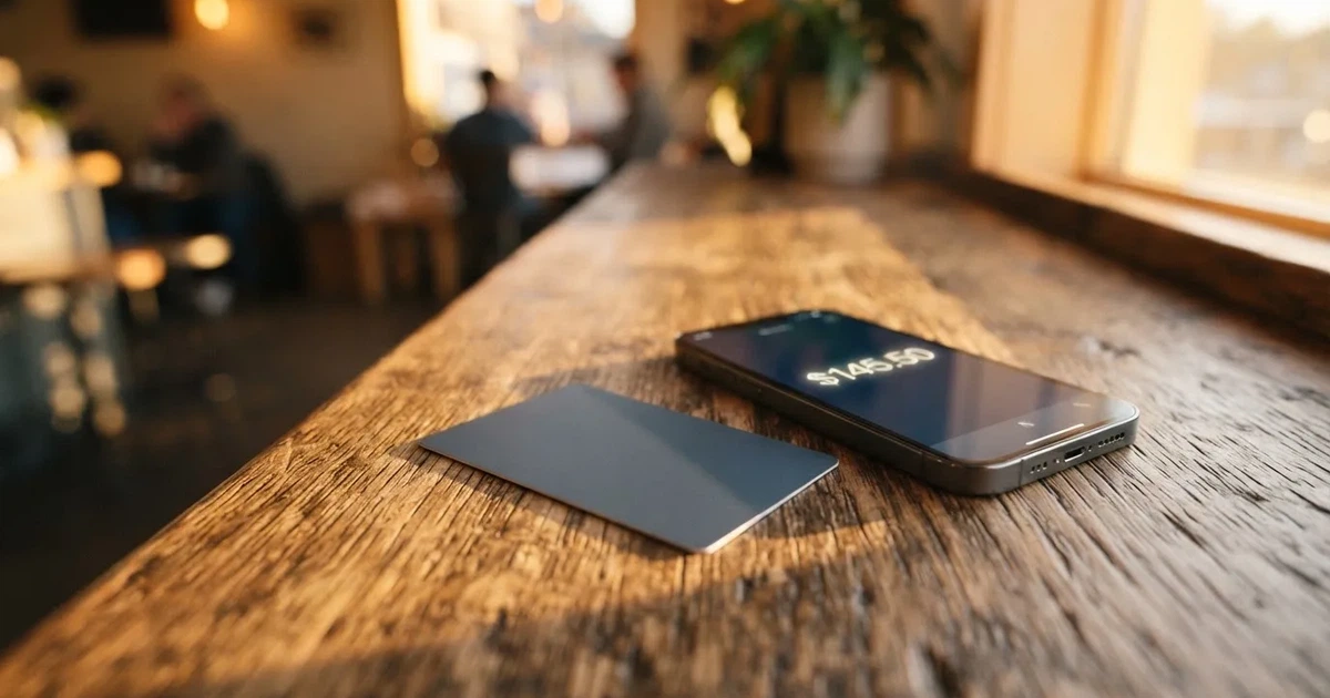 A payment card next to a phone with a crypto wallet app open