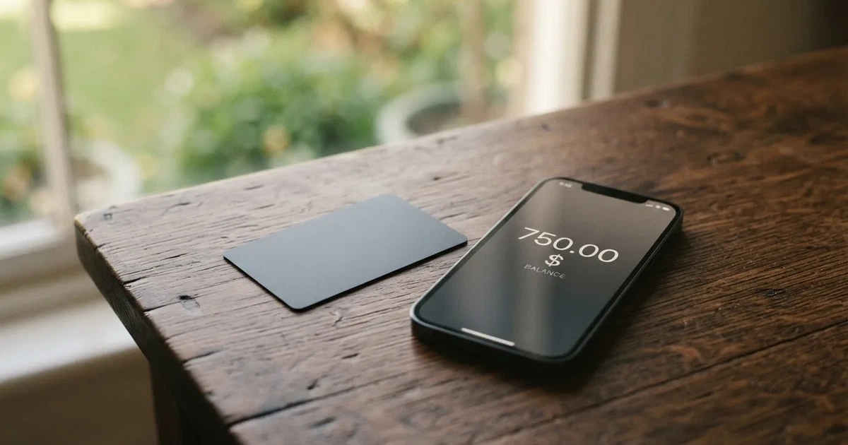 A payment card next to a phone with a crypto wallet app open