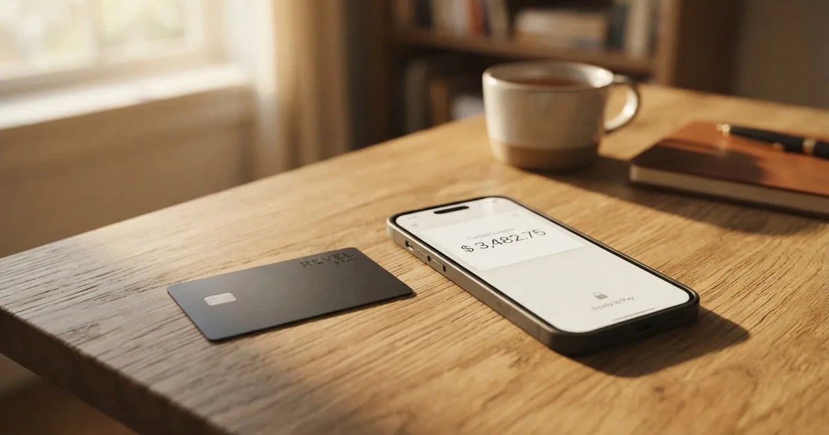 A payment card next to a phone with a crypto wallet app open
