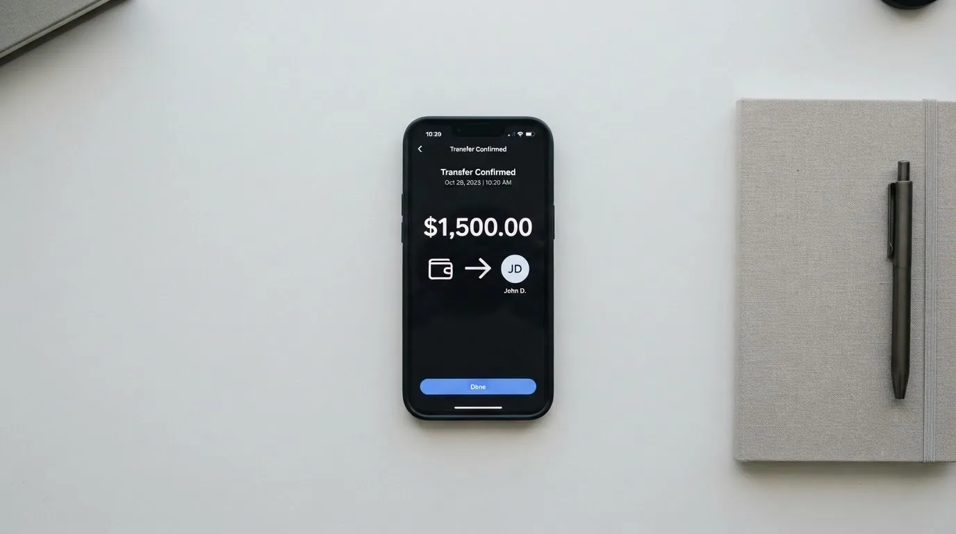 A phone showing a stablecoin transfer screen