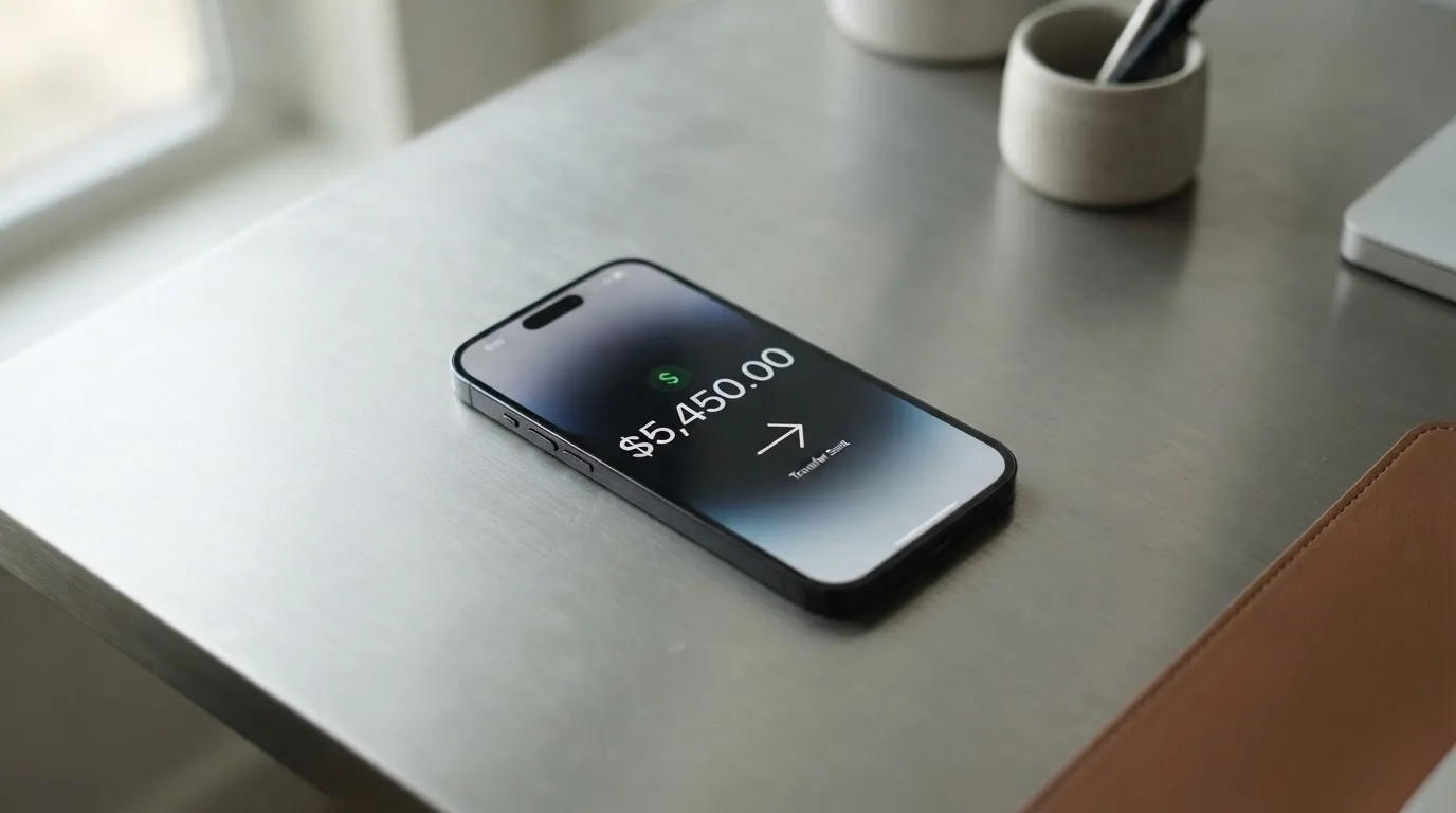 A phone showing a stablecoin transfer screen