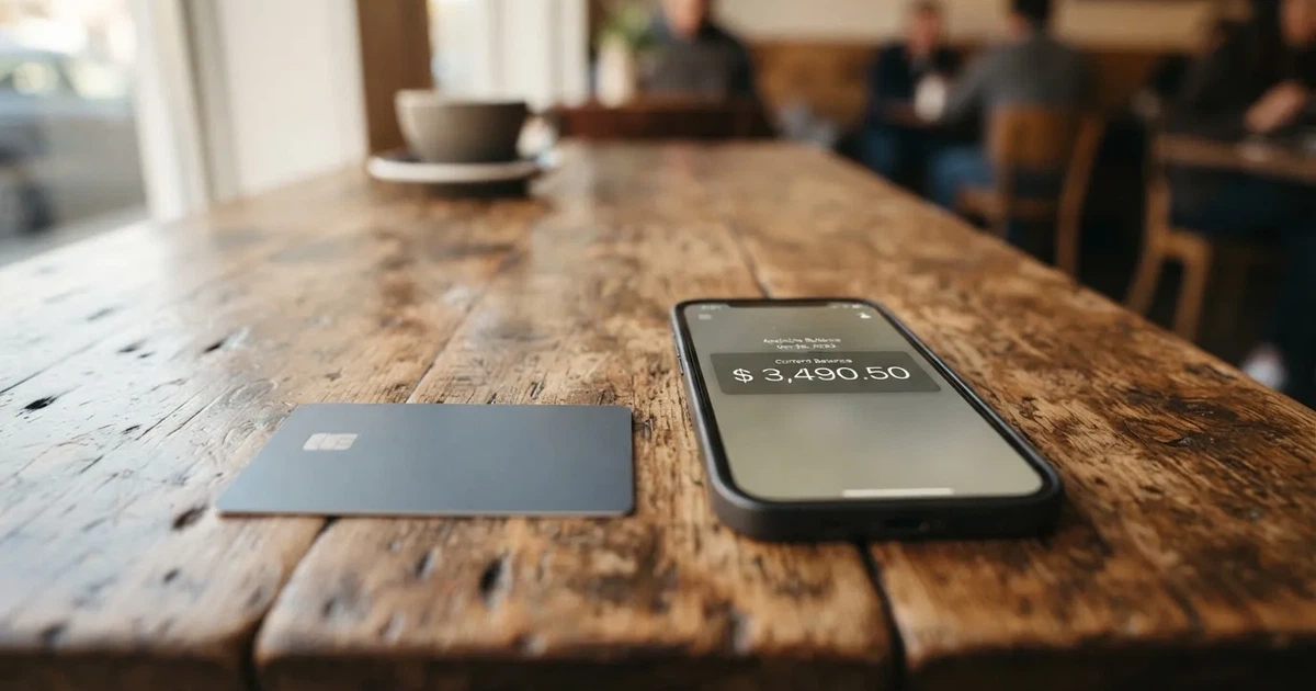 A payment card next to a phone with a crypto wallet app open