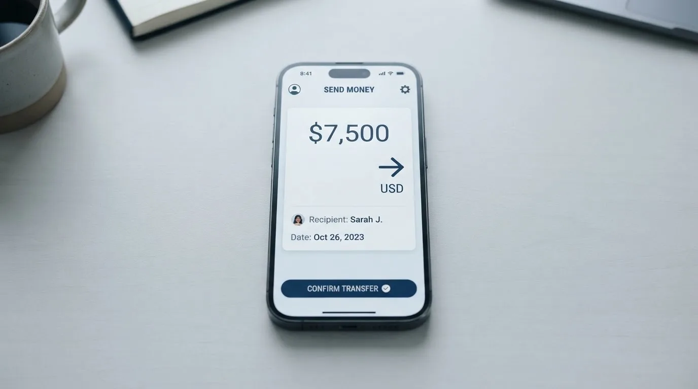 A phone showing a stablecoin transfer screen