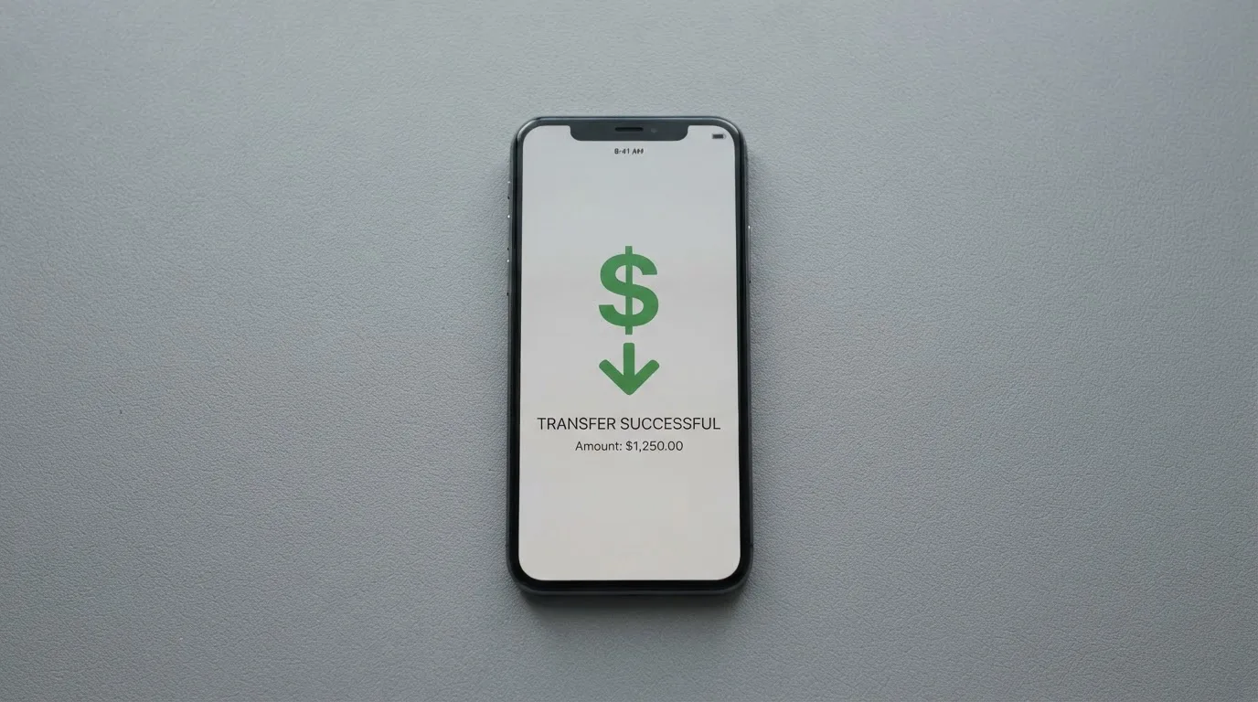 A phone showing a stablecoin transfer screen