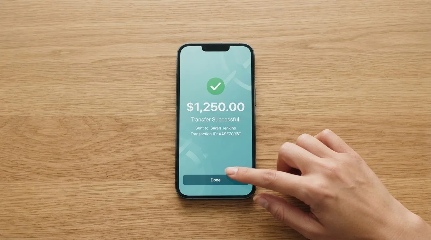 A phone showing a stablecoin transfer screen