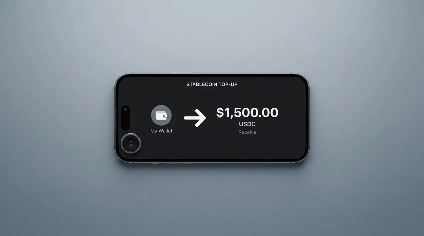 A phone showing a stablecoin transfer screen