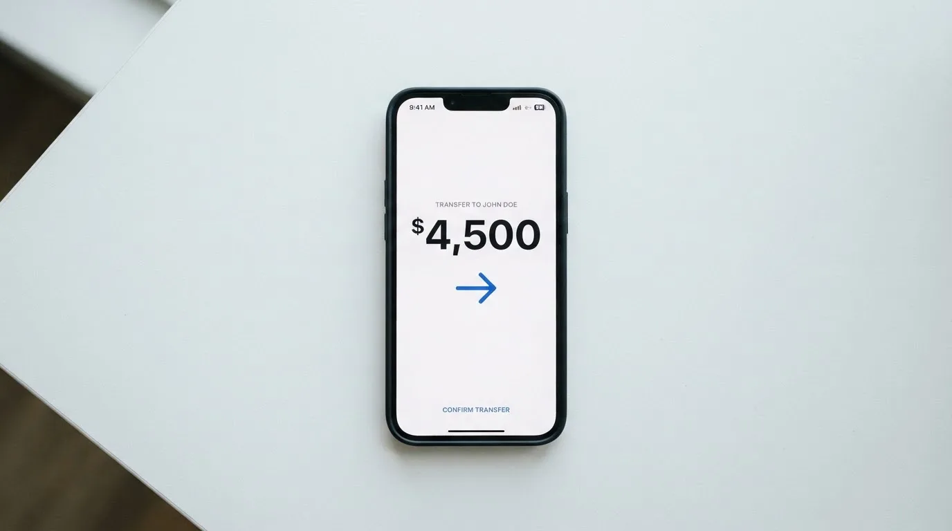 A phone showing a stablecoin transfer screen