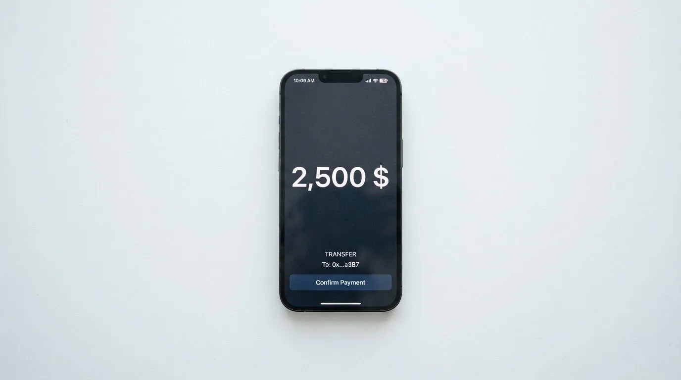 A phone showing a stablecoin transfer screen