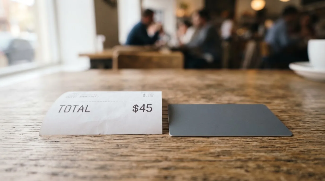 A receipt and a card on a café table
