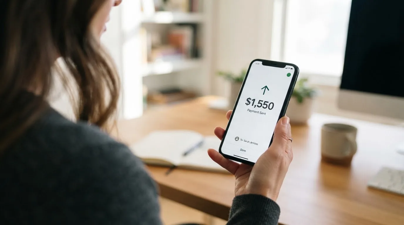 A phone showing a stablecoin transfer screen