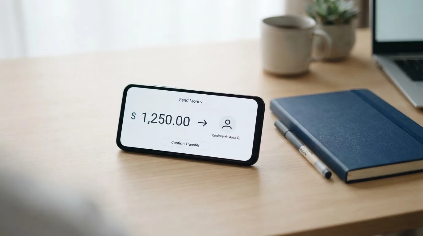 A phone showing a stablecoin transfer screen