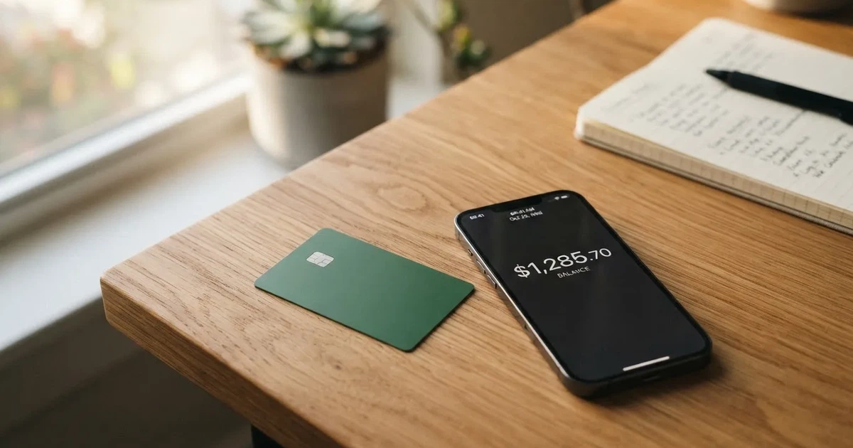 A payment card next to a phone with a crypto wallet app open