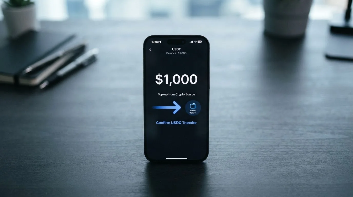 A phone showing a stablecoin transfer screen