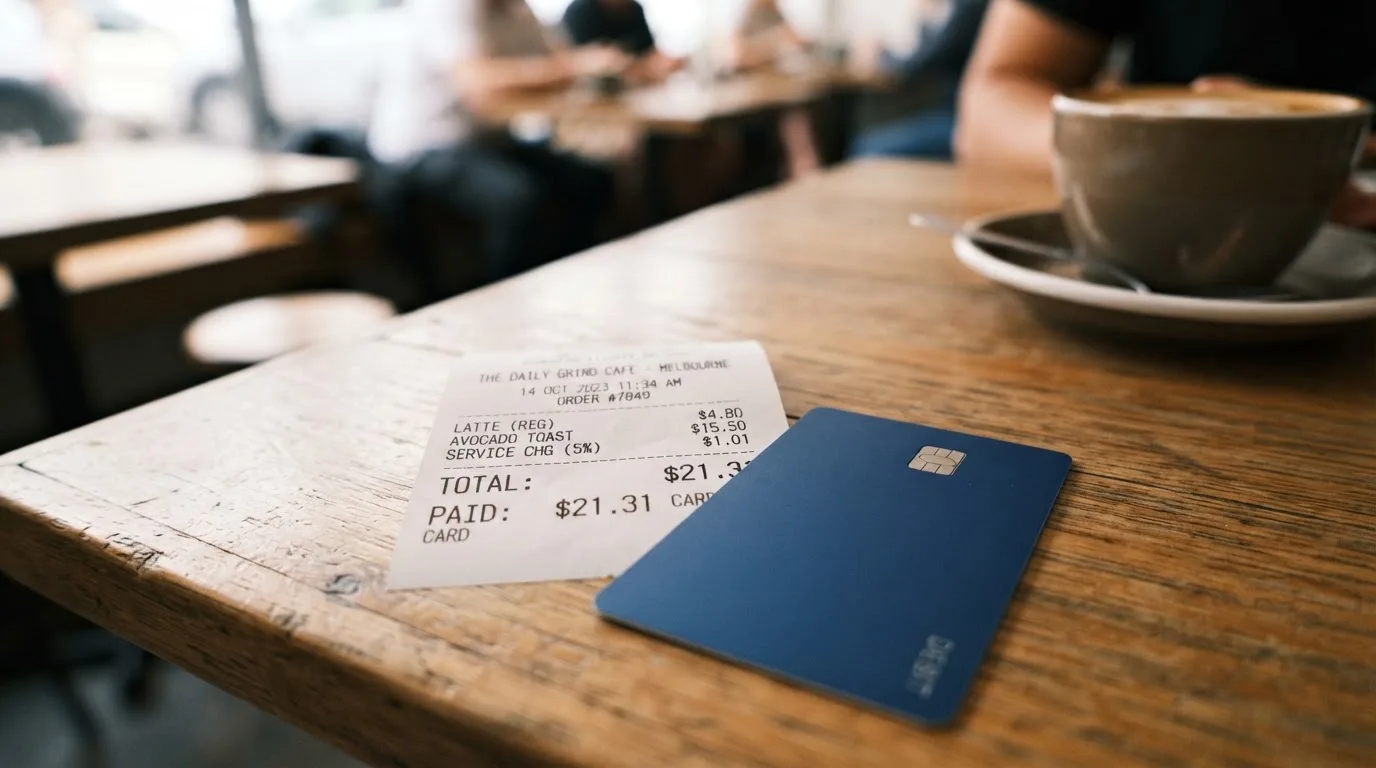 A receipt and a card on a café table